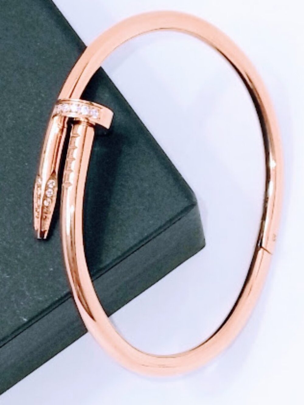 18k Gold Plated Rose Gold Stud Bracelet with Cubic Zirconia 316L Steel Trendy